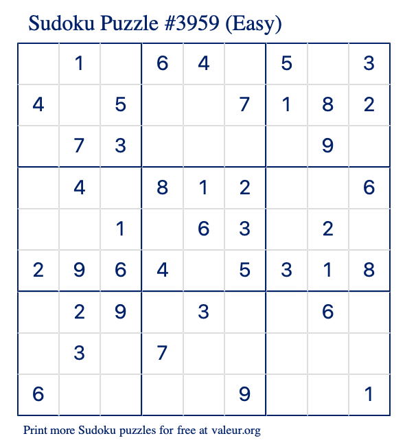 Free Printable Easy Sudoku Puzzle number 3959