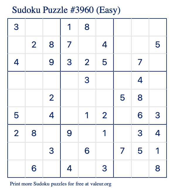 free printable easy sudoku with the answer 3960