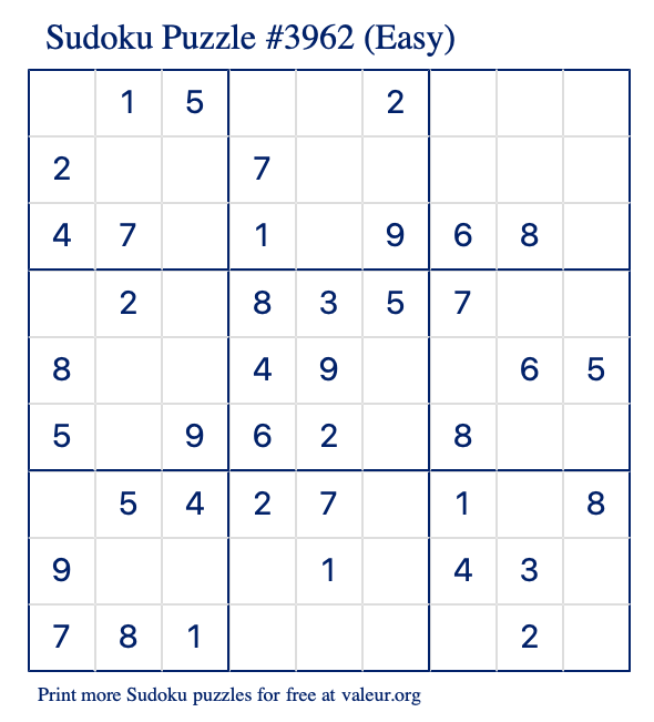 Free Printable Easy Sudoku Puzzle number 3962