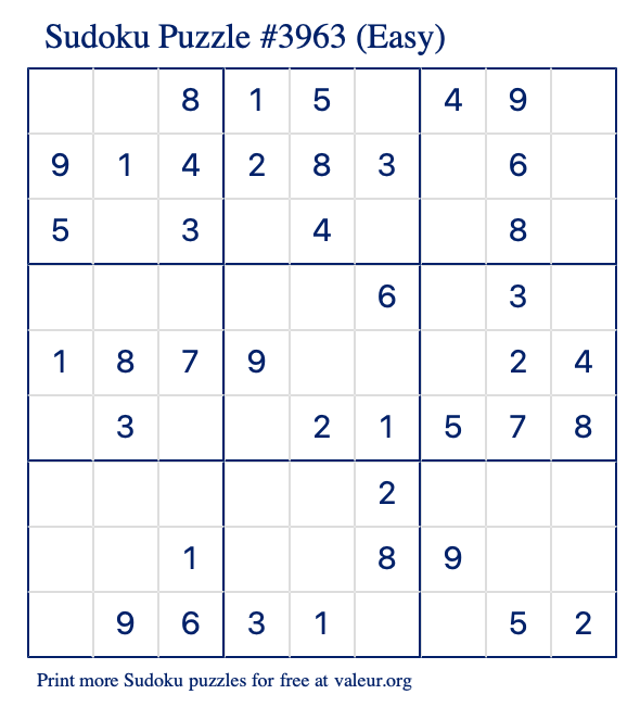 Free Printable Easy Sudoku Puzzle number 3963