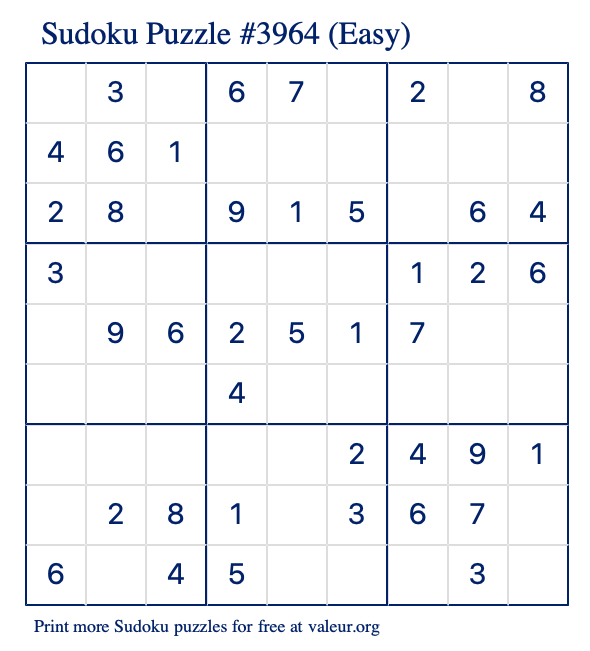 Free Printable Easy Sudoku Puzzle number 3964