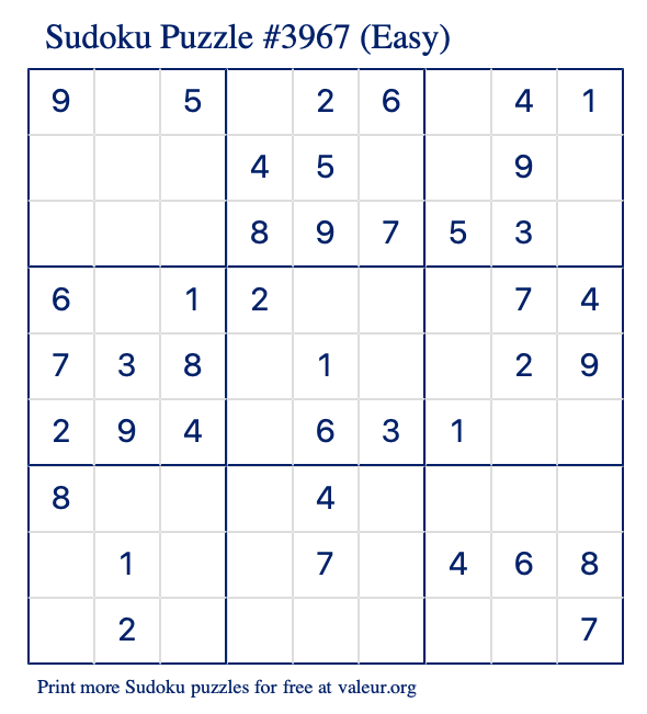 Free Printable Easy Sudoku Puzzle number 3967