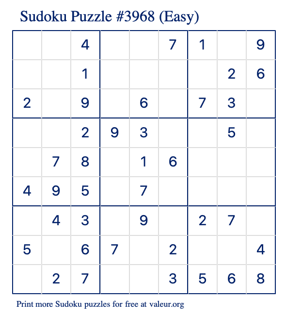 Free Printable Easy Sudoku Puzzle number 3968