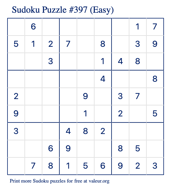 Free Printable Easy Sudoku Puzzle number 397