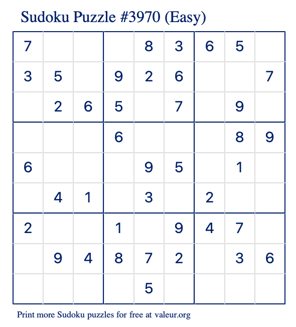 Free Printable Easy Sudoku Puzzle number 3970