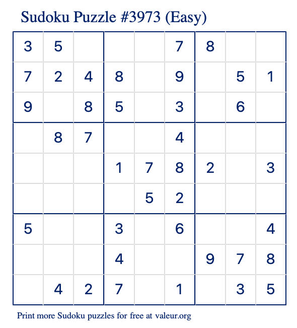 Free Printable Easy Sudoku Puzzle number 3973