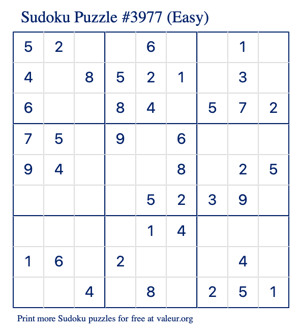 Free Printable Easy Sudoku Puzzle number 3977