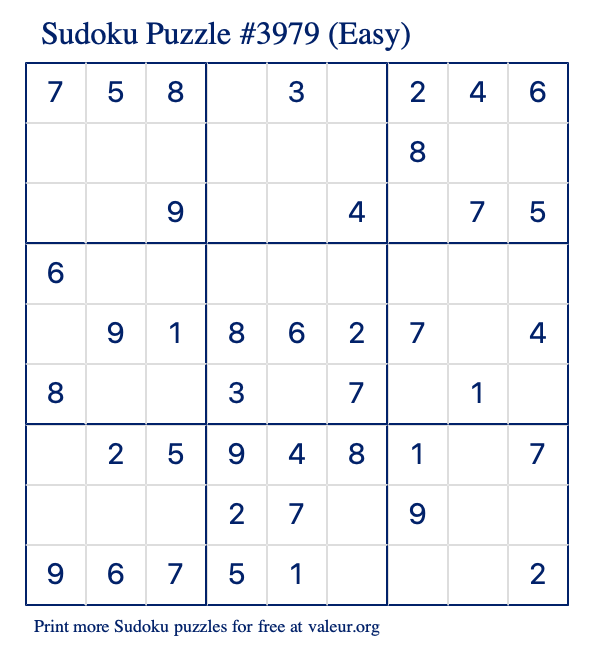 Free Printable Easy Sudoku Puzzle number 3979