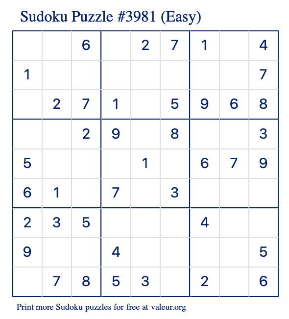 Free Printable Easy Sudoku Puzzle number 3981