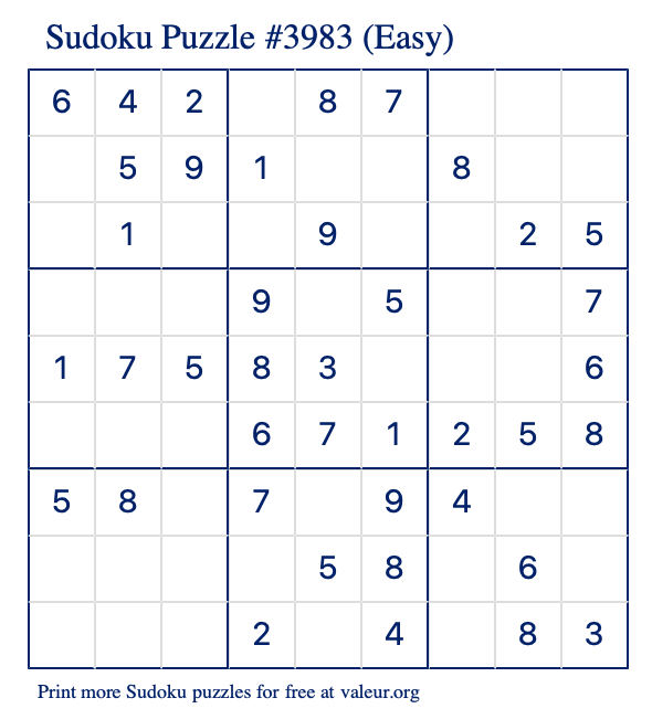 Free Printable Easy Sudoku Puzzle number 3983