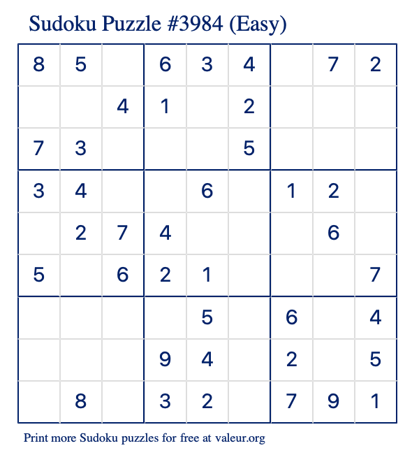 Free Printable Easy Sudoku Puzzle number 3984
