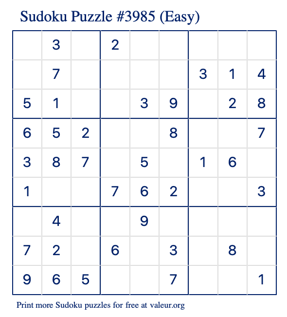 Free Printable Easy Sudoku Puzzle number 3985