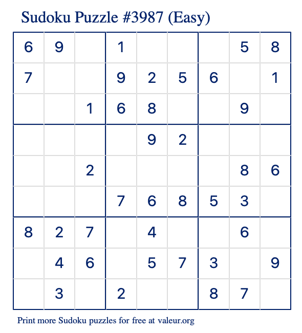 Free Printable Easy Sudoku Puzzle number 3987