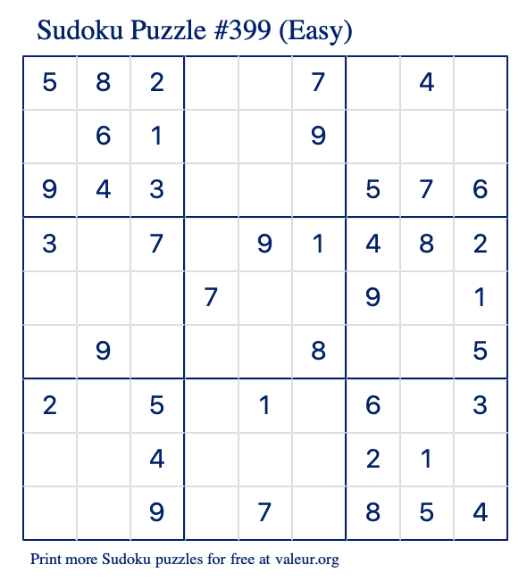 Free Printable Easy Sudoku Puzzle number 399