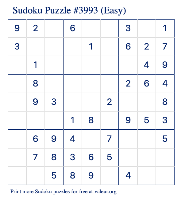 Free Printable Easy Sudoku Puzzle number 3993