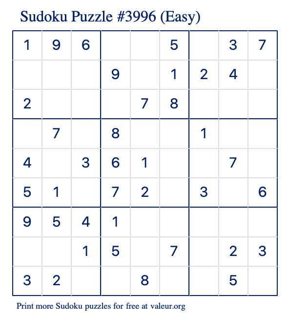 Free Printable Easy Sudoku Puzzle number 3996