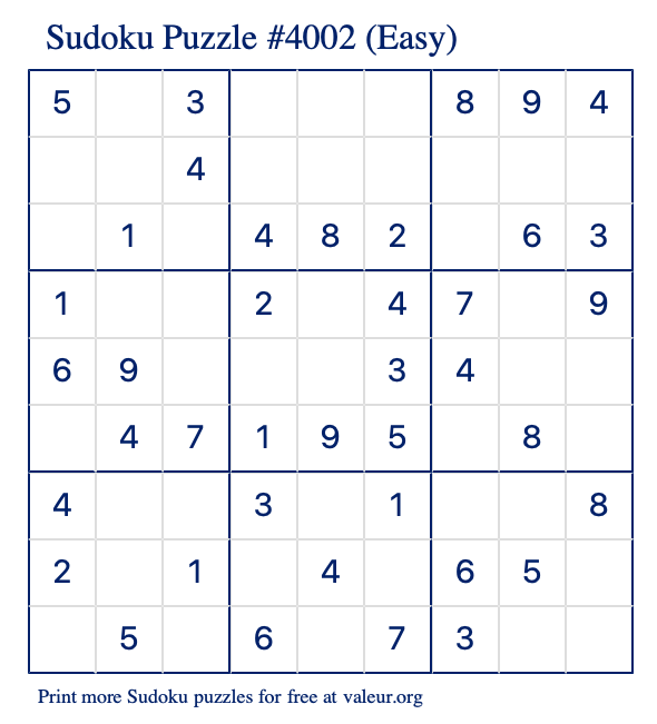 free printable easy sudoku with the answer 4002