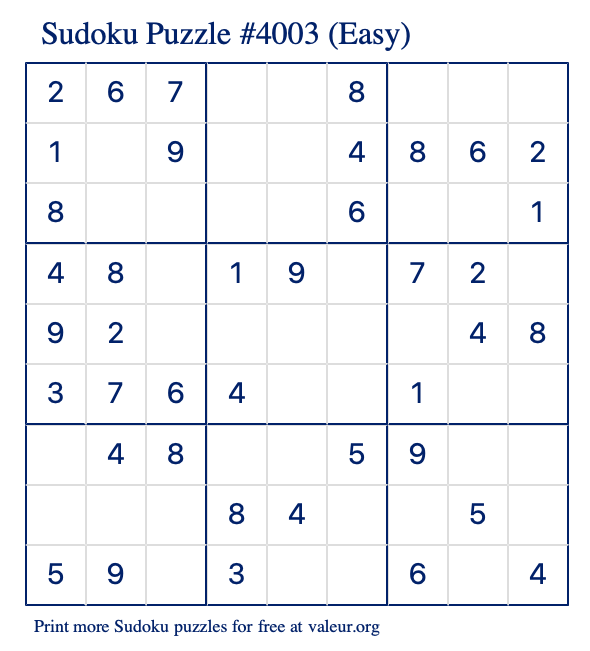 Free Printable Easy Sudoku Puzzle number 4003