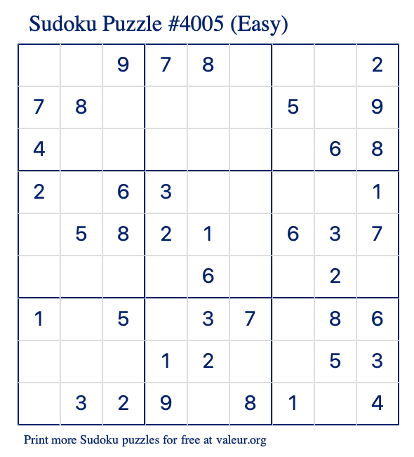 Free Printable Easy Sudoku Puzzle number 4005