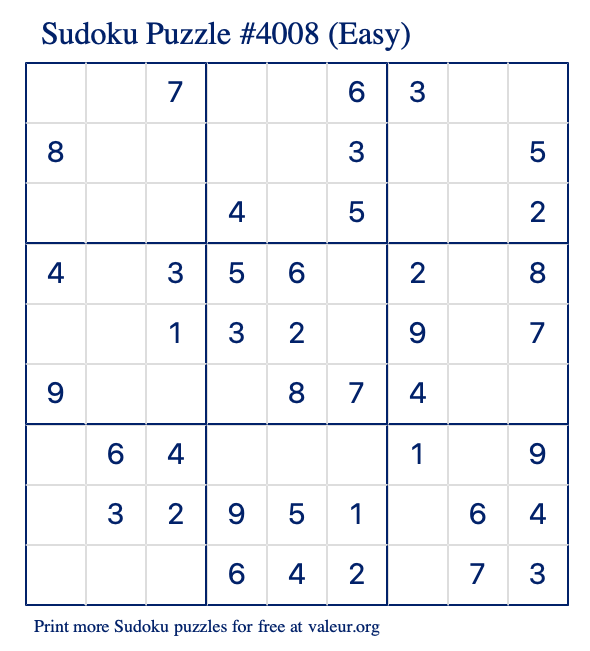 Free Printable Easy Sudoku Puzzle number 4008