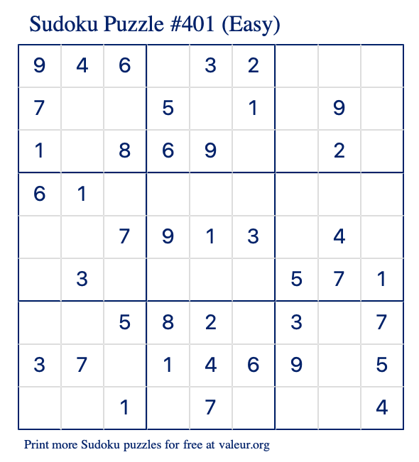 Free Printable Easy Sudoku Puzzle number 401