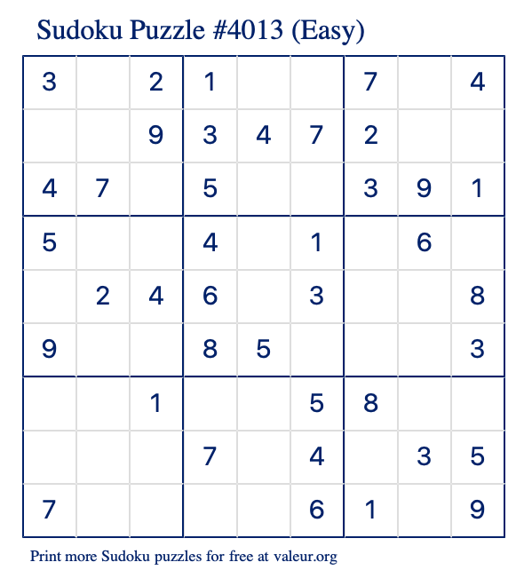 Free Printable Easy Sudoku Puzzle number 4013