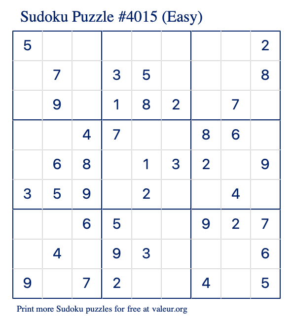 Free Printable Easy Sudoku Puzzle number 4015