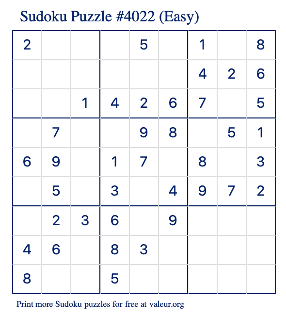 Free Printable Easy Sudoku Puzzle number 4022
