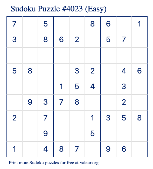 Free Printable Easy Sudoku Puzzle number 4023