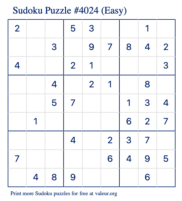 Free Printable Easy Sudoku Puzzle number 4024
