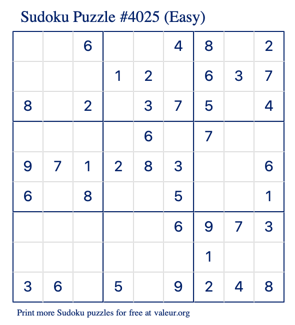Free Printable Easy Sudoku Puzzle number 4025
