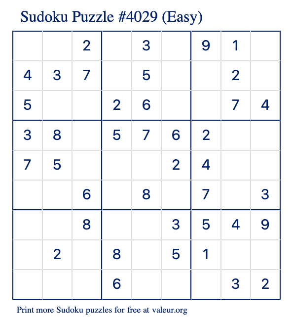 Free Printable Easy Sudoku Puzzle number 4029