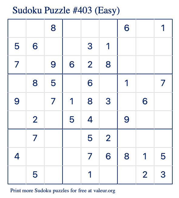 Free Printable Easy Sudoku Puzzle number 403