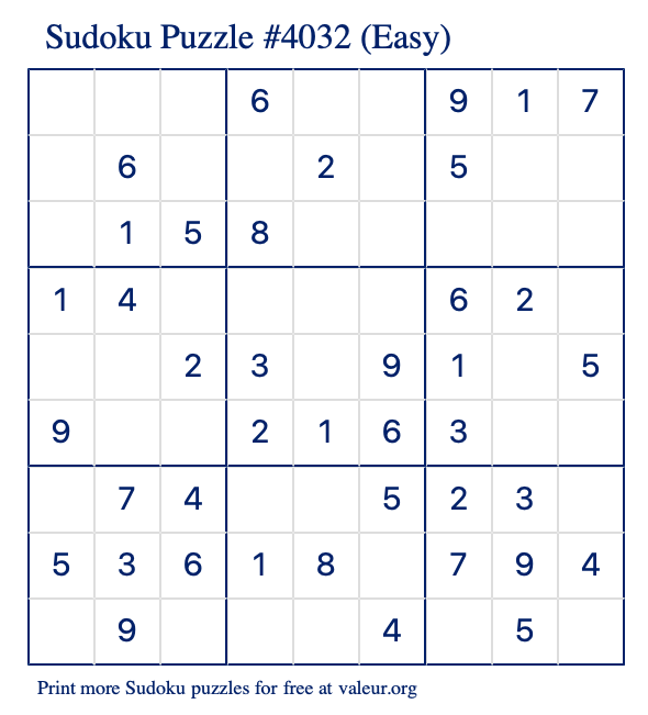 Free Printable Easy Sudoku Puzzle number 4032