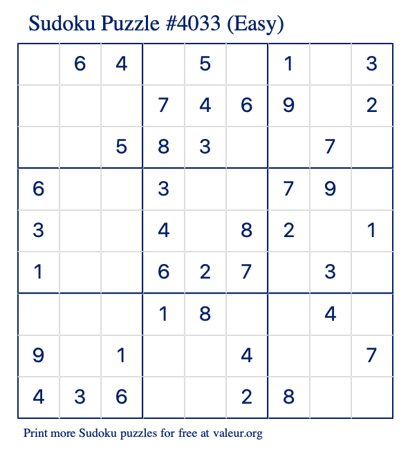 Free Printable Easy Sudoku Puzzle number 4033