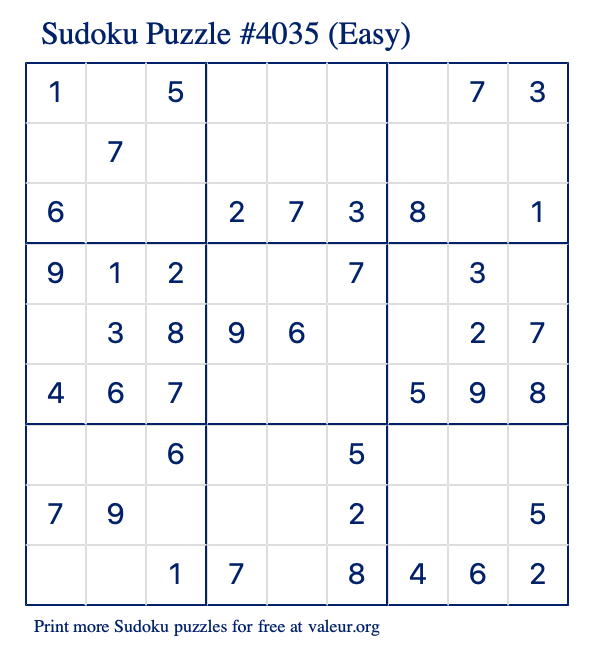 Free Printable Easy Sudoku Puzzle number 4035
