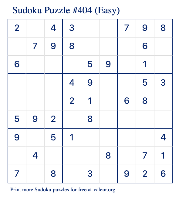 Free Printable Easy Sudoku Puzzle number 404