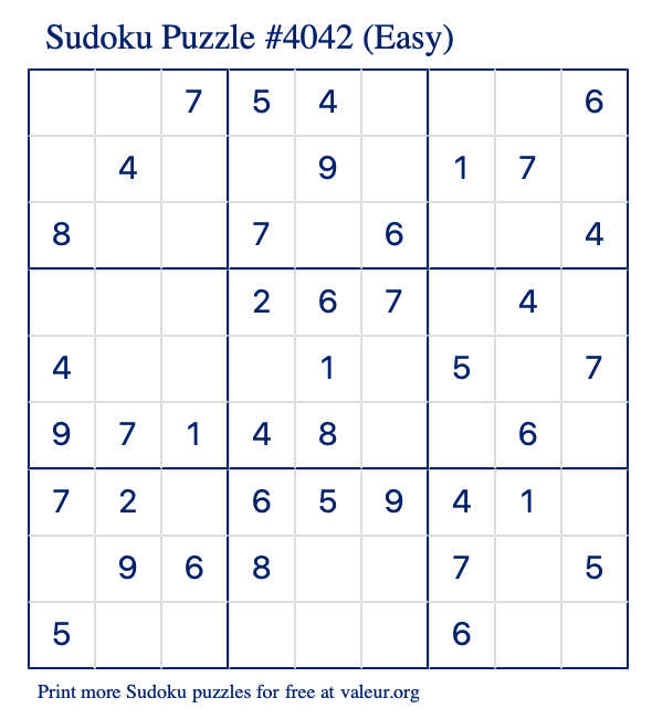 Free Printable Easy Sudoku Puzzle number 4042