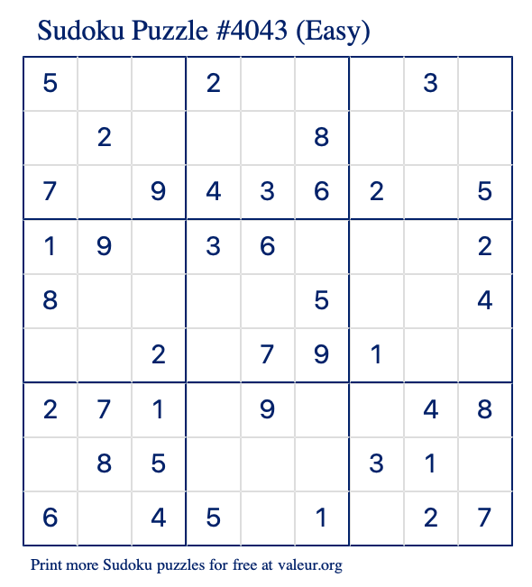 Free Printable Easy Sudoku Puzzle number 4043