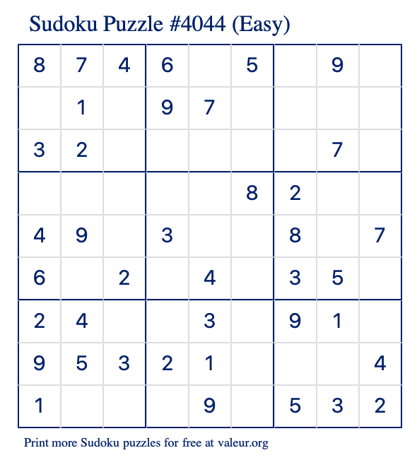 Free Printable Easy Sudoku Puzzle number 4044
