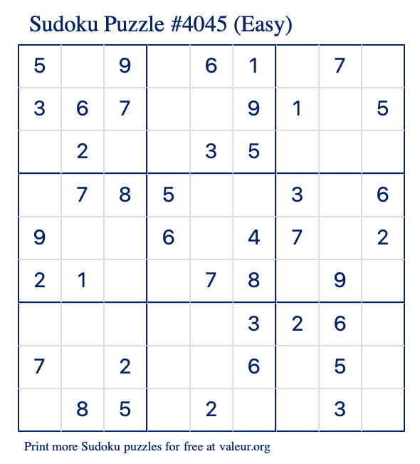 Free Printable Easy Sudoku Puzzle number 4045