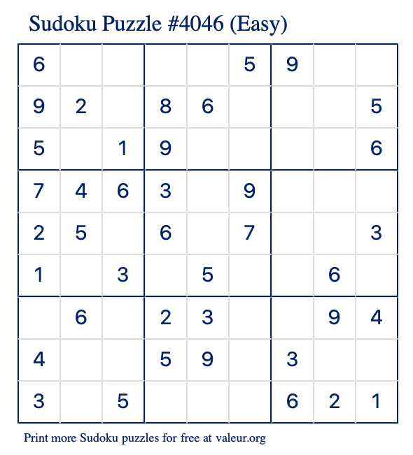 Free Printable Easy Sudoku Puzzle number 4046