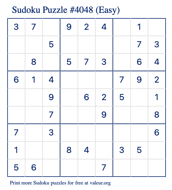 Free Printable Easy Sudoku Puzzle number 4048