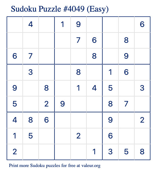 Free Printable Easy Sudoku Puzzle number 4049
