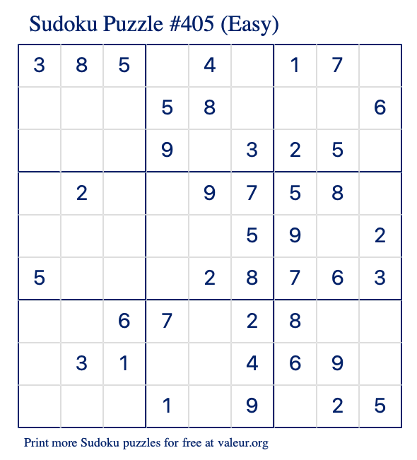 Free Printable Easy Sudoku Puzzle number 405