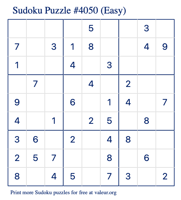 Free Printable Easy Sudoku Puzzle number 4050