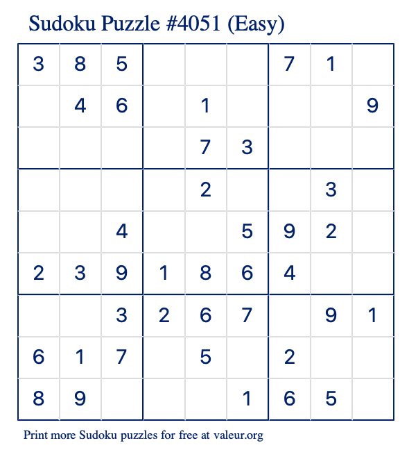 Free Printable Easy Sudoku Puzzle number 4051