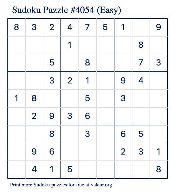 Free Printable Easy Sudoku Puzzle number 4054