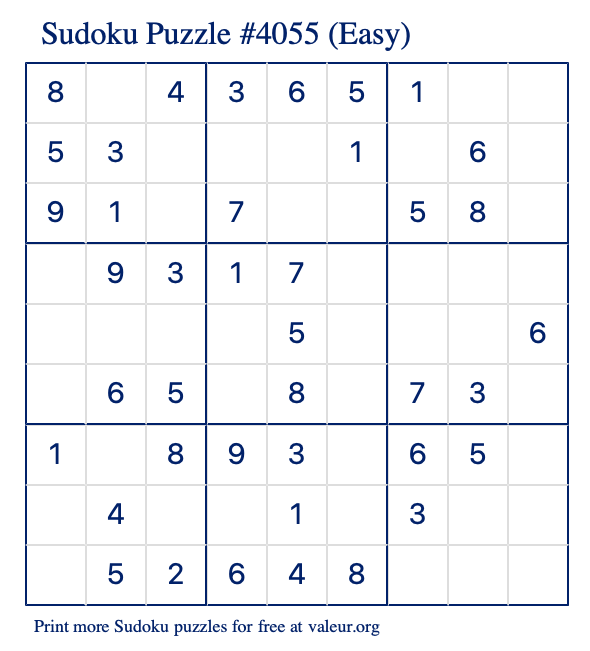 Free Printable Easy Sudoku Puzzle number 4055