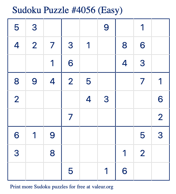 Free Printable Easy Sudoku Puzzle number 4056